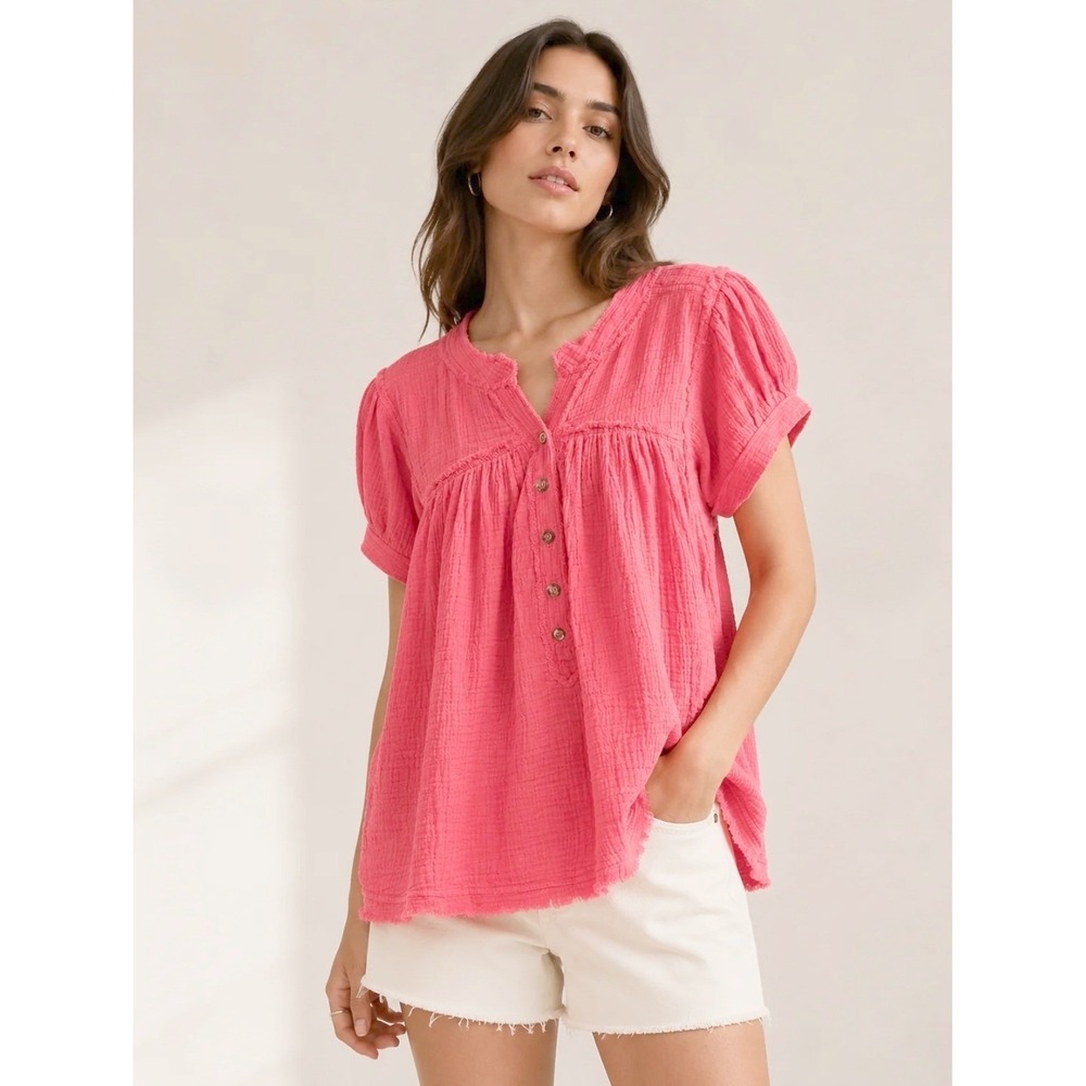 We The Free Horizons Double Cloth Top Short Sleeve Gauze S Boho Peasant Layering